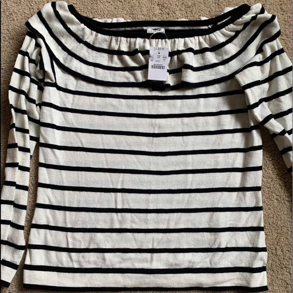 New J. Crew Off the Shoulder striped sweater!